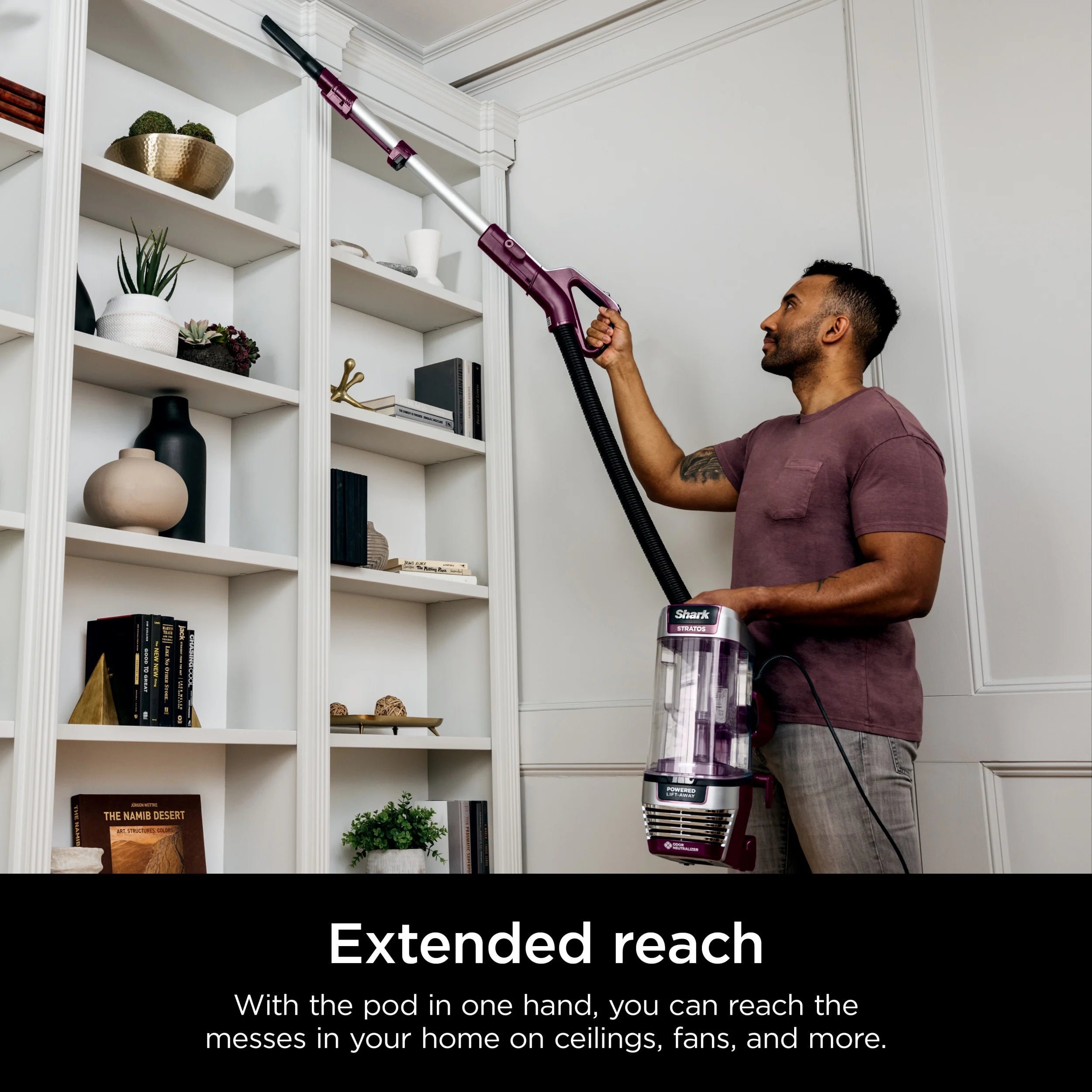 Shark Upright Vacuum, Stratos, Pet Friendly, Bagless, Ultra Powerful Suction, Hard Floor and Carpet, DuoClean PowerFins HairPro, Self-Cleaning Brushroll, Odor Neutralizer Technology, AZ3000, Burgundy