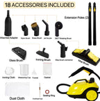Steam Cleaner, 2-Quart Canister Steamer with 18 Accessories for Floor, Grout, Upholstery, Car Detailing, Kitchen Degreasing & High-Temp Sanitizing