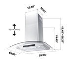 CIARRA Wall Mount Range Hood 30 inch with Tempered Glass 450 CFM Kitchen Vent Hood Ductless Ducted Convertible CAS50275