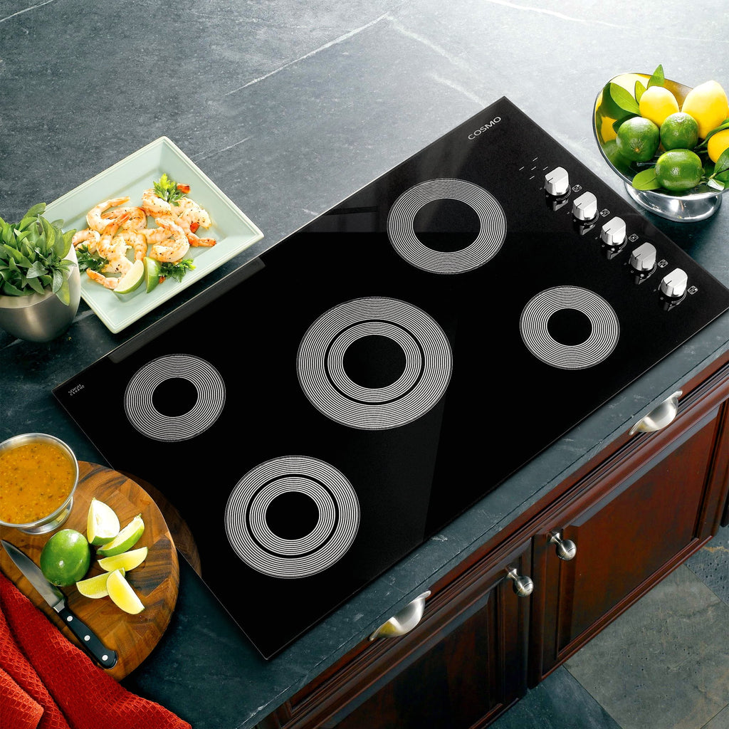 Cosmo 3 Piece Kitchen Appliance Package With 36" Electric Cooktop 24.4" Built-In Countertop Microwave 24" Single Electric Wall Oven Kitchen Appliance Bundles