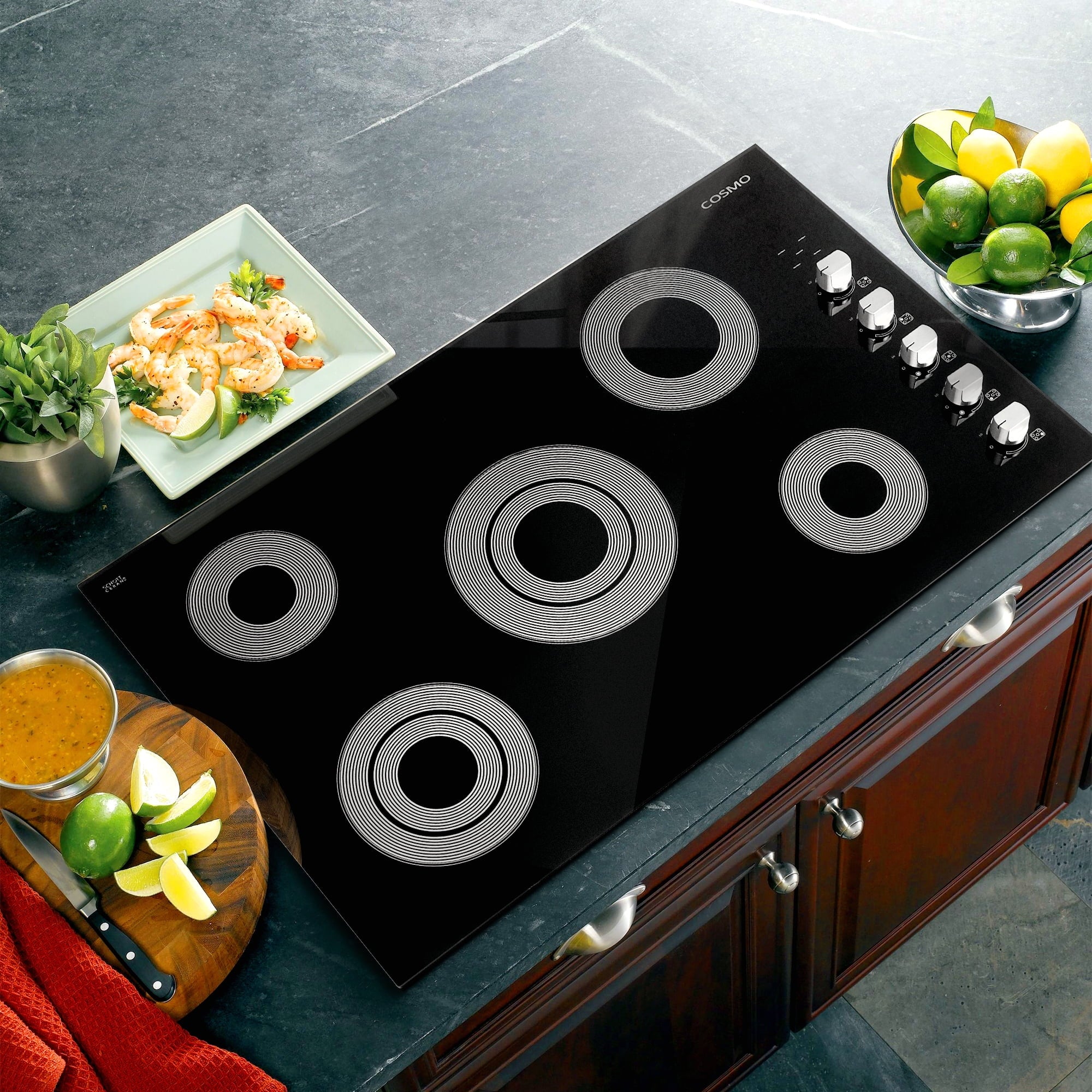 Cosmo 3 Piece Kitchen Appliance Package With 36" Electric Cooktop 24.4" Built-In Countertop Microwave 24" Single Electric Wall Oven Kitchen Appliance Bundles