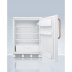 24" wide auto defrost all-refrigerator with lock, digital thermostat, internal fan, door storage, and copper handle