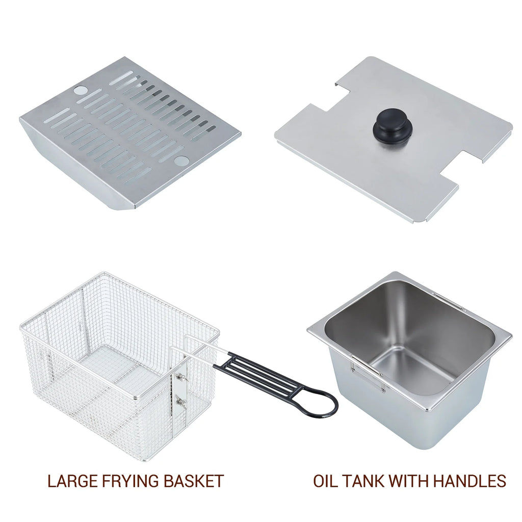 Yesurprise 6/10/12L Commercial Electric Deep Fryer Dual Tank w/Basket & Lid Countertop Stainless Steel Deep Fryer for Large Tank French Fries Onion Rings