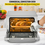 KFFKFF Commercial Convection Oven, 21L/19Qt, Quarter-Size Conventional Oven Countertop, 1440W 3-Tier Toaster w/ Front Glass Door, Electric Baking Oven w/ Trays Wire Racks Clip Gloves