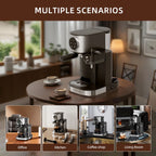 Auseo 20 Bar Espresso Machines, Espresso Coffee Maker with Milk Frother Steam Wand, Ground Coffee & Capsules, Black and Stainless Finish, Espresso/Cappuccino/Latte/Mocha for Home