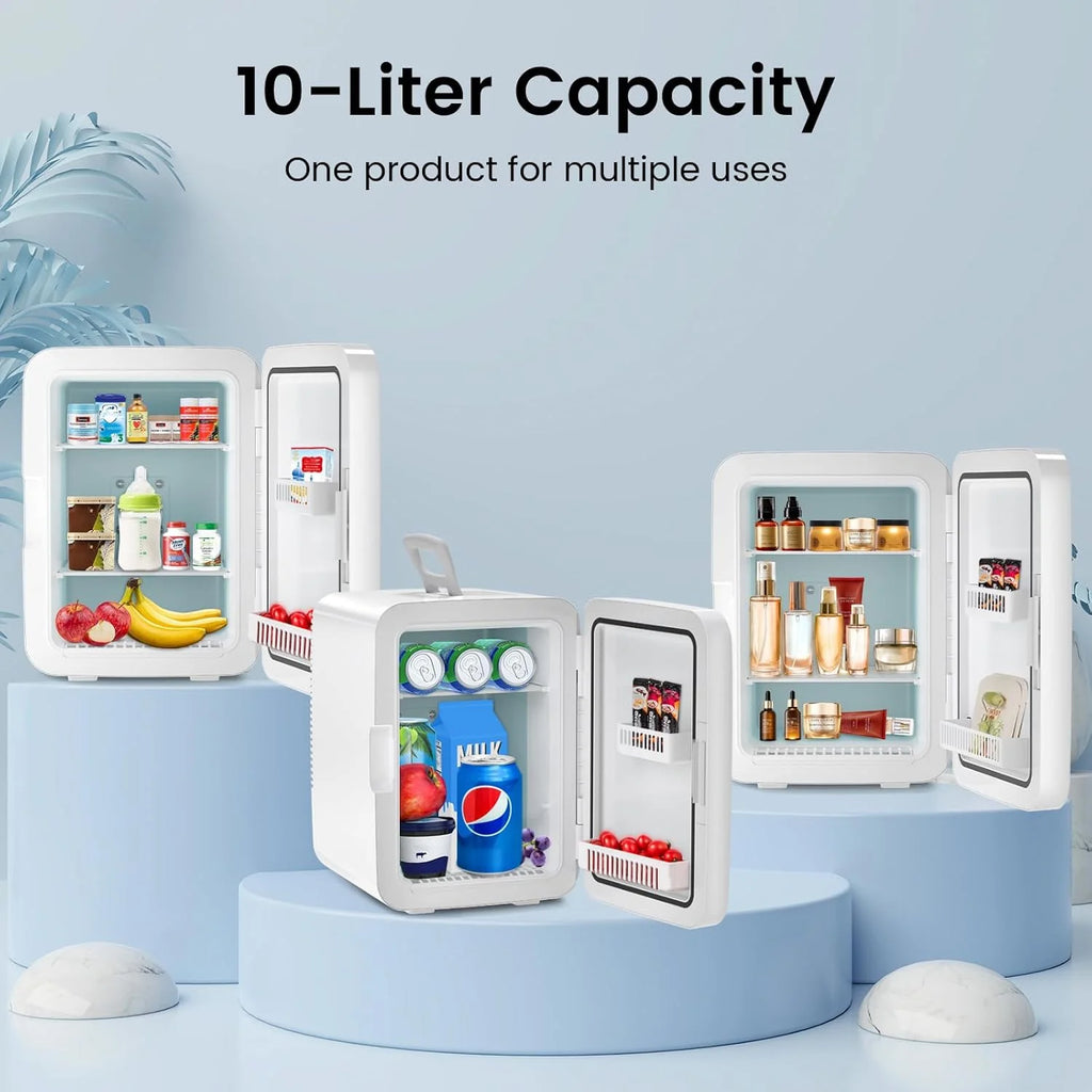Compact Mini Fridge, 15 Can Portable Small Refrigerator with AC/DC Adapters, 10 Liter / 2.6 Gal Small Cosmetics Cooler