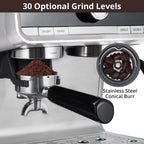 COZONY Espresso Machine 15 Bar, 2.5 L Water Tank, Semi Automatic Coffee Maker with Grinder, Milk Frother/Steam Wand, Italian Pump, All-in-One Espresso Machine, Stainless Steel, Silver