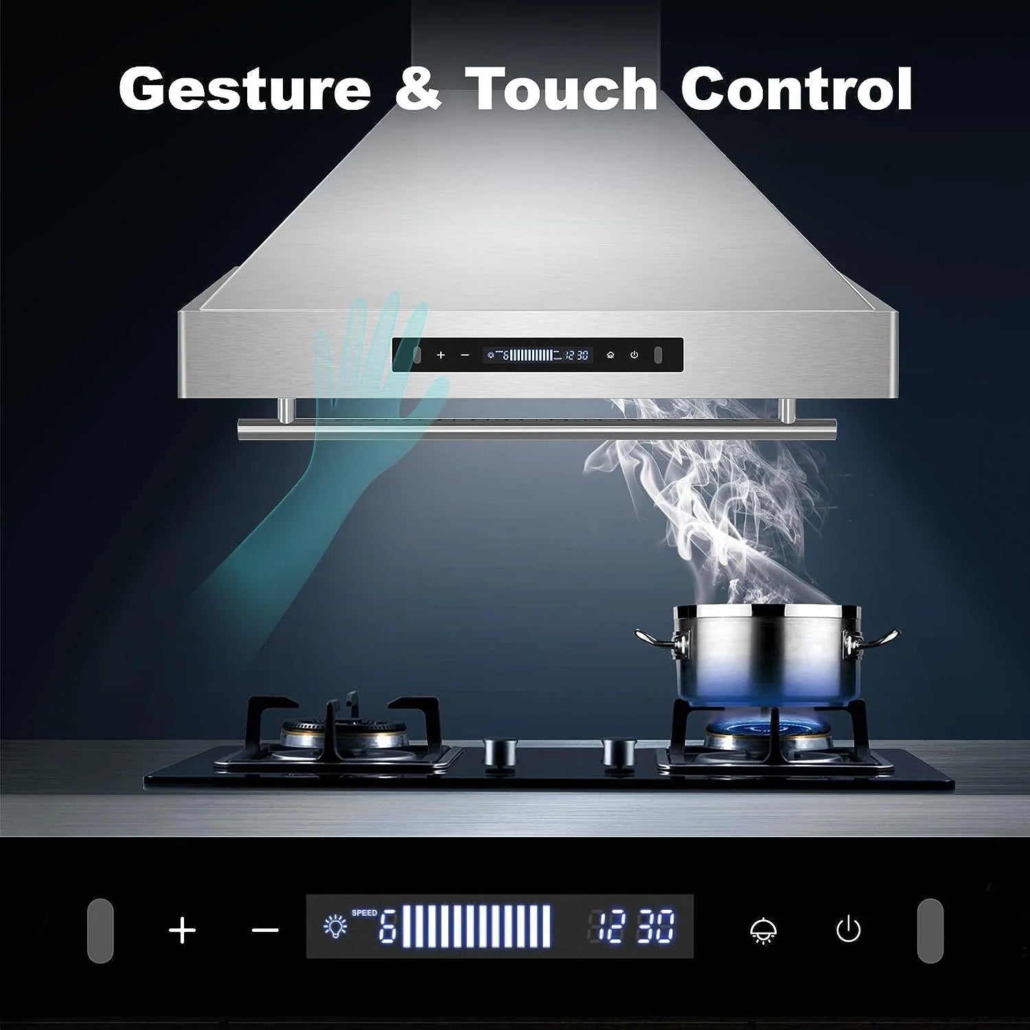 JOEAONZ Wall Mounted Range Hood 30" Kitchen Vent 900 CFM Duct Convertible Touch Control 9 Speed 120V