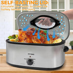 Superjoe 26QT Electric Roaster Oven, Stainless Steel, Self-Basting Lid Removable Insert Pot, Black