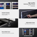 Yeego 30" Wine and Beverage Refrigerator,Two 15" Wine and Beverage Cooler Under Counter or Freestanding, Hold 33 Bottles and 80 Cans(Two Pack)