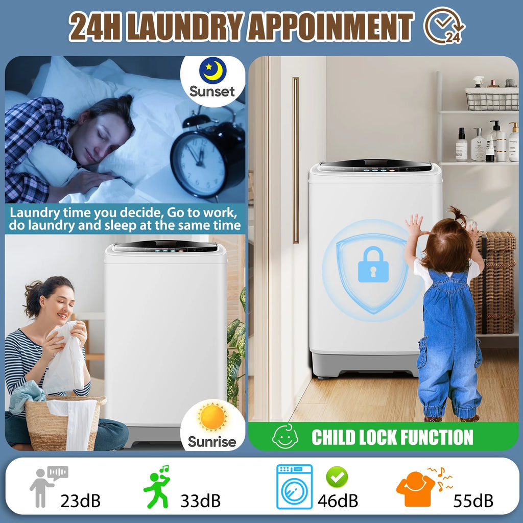 Qhomic Portable Washing Machine, 17.8 lbs Fully Automatic Compact Washer, 10 Wash Programs, Washer and Spin Dryer Combo with Dump Pump, Ideal for Apartment Dorm Camping