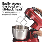 Hamilton Beach 4 Quart Stand Mixer for Kitchen, 7 Speeds, Tilt-Head, Dough Hook, Whisk & Flat Beater, Black