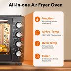 34 QT Super-Large  Air Fryer, Oil-Less Air Fryer Toaster Oven Combo with Pizza, Warm, Broil, Toast, Bake, Air Fry, 5  Functions - Black