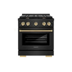 ZLINE Autograph Edition 30 in. 4.2 cu. ft. Paramount Gas Range with 4 Burner Cooktop and Convection Gas Oven in Black Stainless Steel and Champagne Bronze Accents (SGRBZ-30-CB)