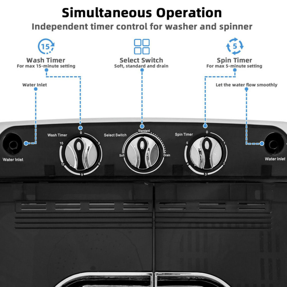 Kadyn Washer, Laundry Washing Machine,8 Lbs Compact Mini Twin Tub Washing Spiner Machine for Home and Apartment