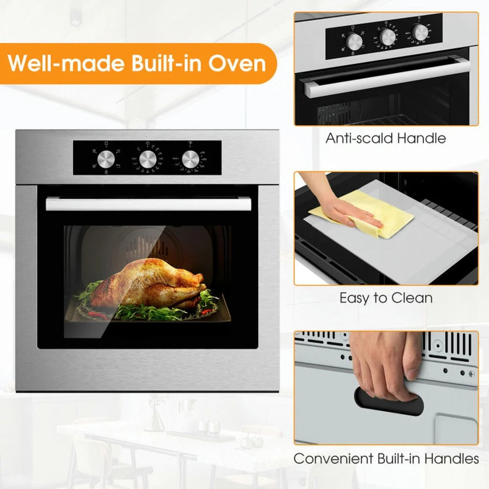 Yardi Yard 24 Inch Single Wall Oven 2.47Cu.ft with 5 Cooking Modes, Single Wall Oven with 360�� Hot Air Circulation, Well-made Built-in Oven for Indoor, Silver