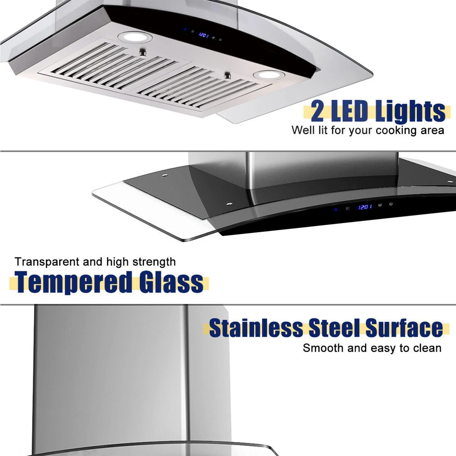 Joeaonz 30-Inch Wall Mount Range Hood with 3-Speed Ventilation and Dishwasher-Safe Filters, 700 CFM, 120V