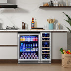 Yeego 30" Wine and Beverage Refrigerator,Two 15" Wine and Beverage Cooler Under Counter or Freestanding, Hold 33 Bottles and 80 Cans(Two Pack)