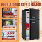DEMULLER Mini Fridge with Freezer Small Refrigerator Double Door Drinks Holder for Office Black New