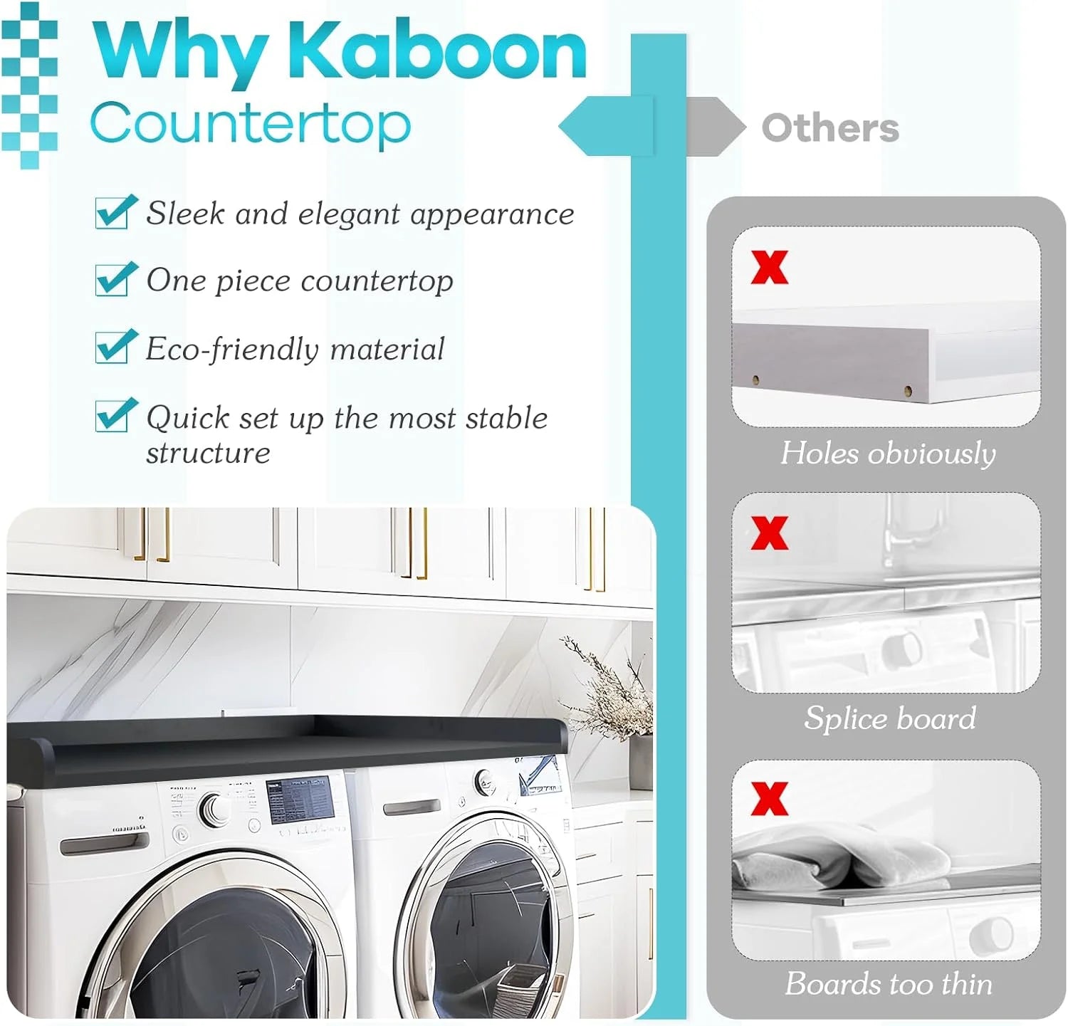 Kaboon Melamine Washer Dryer Countertop with Edge Rails �C Laundry Room Organization