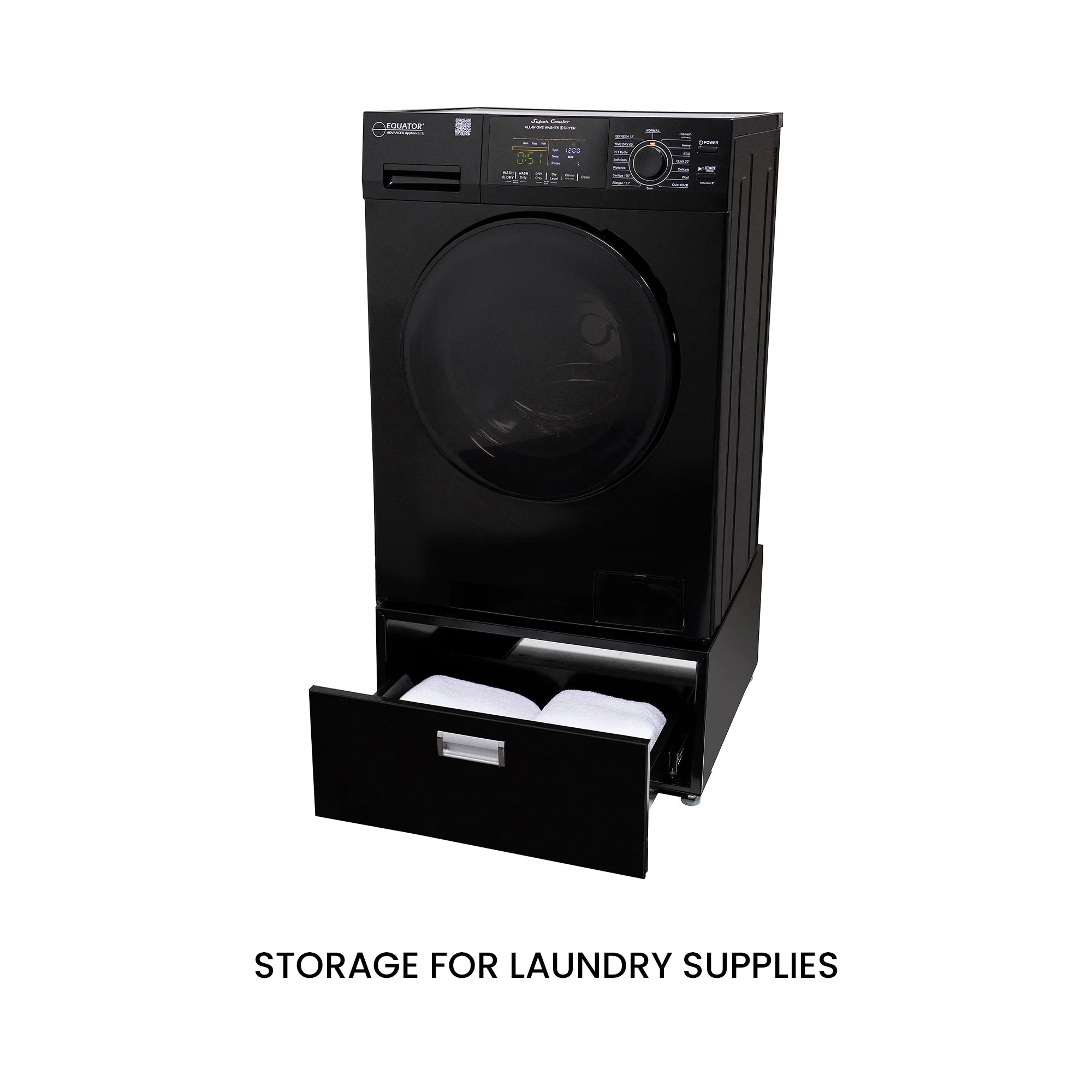 All-in-one Washer Dryer Ventless BUILTIN 0-CLEARANCE 15lbs 110V 1400RPM+Pedestal