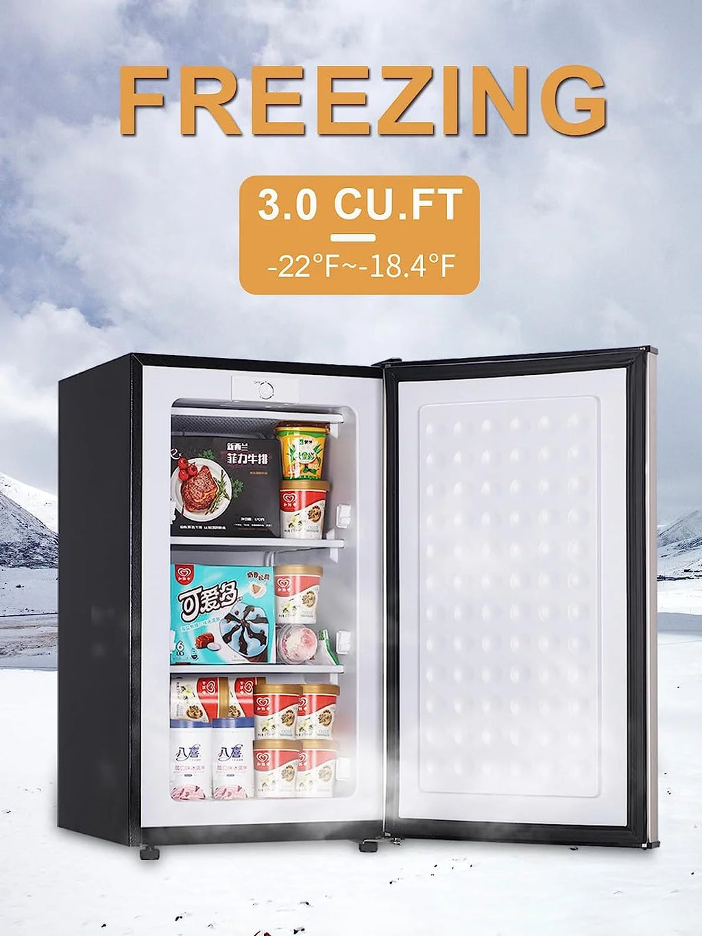 Upright Freezer , 3.0 Cu.ft Compact Upright Freezer with Adjustable Thermostat, Mini Freezer with Reversible Stainless Steel Single Door, Silver