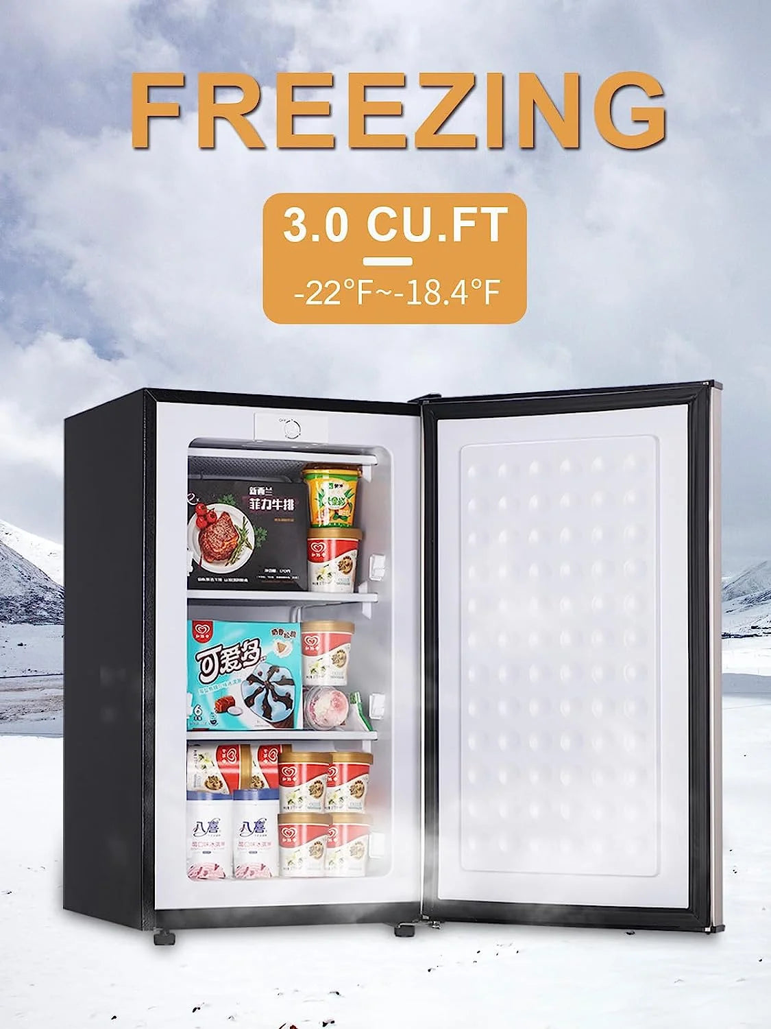 Upright Freezer , 3.0 Cu.ft Compact Upright Freezer with Adjustable Thermostat, Mini Freezer with Reversible Stainless Steel Single Door, Silver