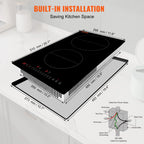 KFFKFF 12'' Built-in Induction Electric Stove Top ,2 Burners Multifunctional Burner Electric Cooktop,9 Heating Level & Sensor Touch Control, Easy to Clean Ceramic Glass Surface