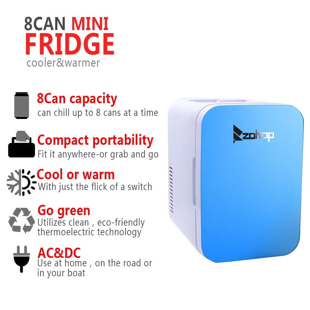 Clearance! Mini Fridge for Office, Portable Compact Personal Fridge, Cools & Heats, 6 Liter Capacity, Chills 8 12oz cans, 100% Freon-Free, Includes Plugs for Home Outlet & 12V Car Charger, S11397