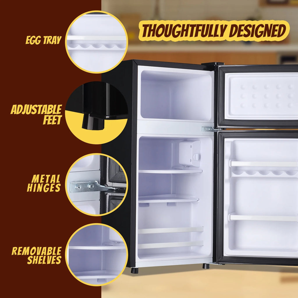 Tacool Small Mini Fridge with Top Freezer Compact Refrigerator Dual Door with Adjustable Thermostat Black for Home New