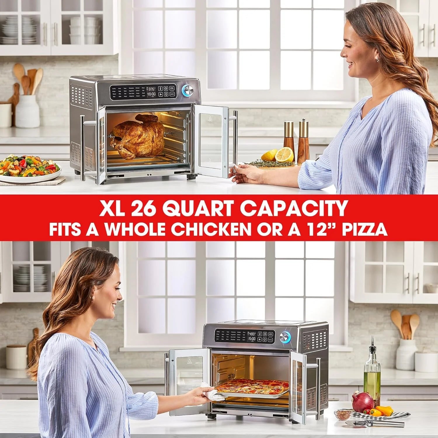 Open Box Emeril 675-02x 8 pcs Emeril Lagasse French Door 360 26 QT Air Fryer, Convection Toaster Oven (Stainless Steel) -