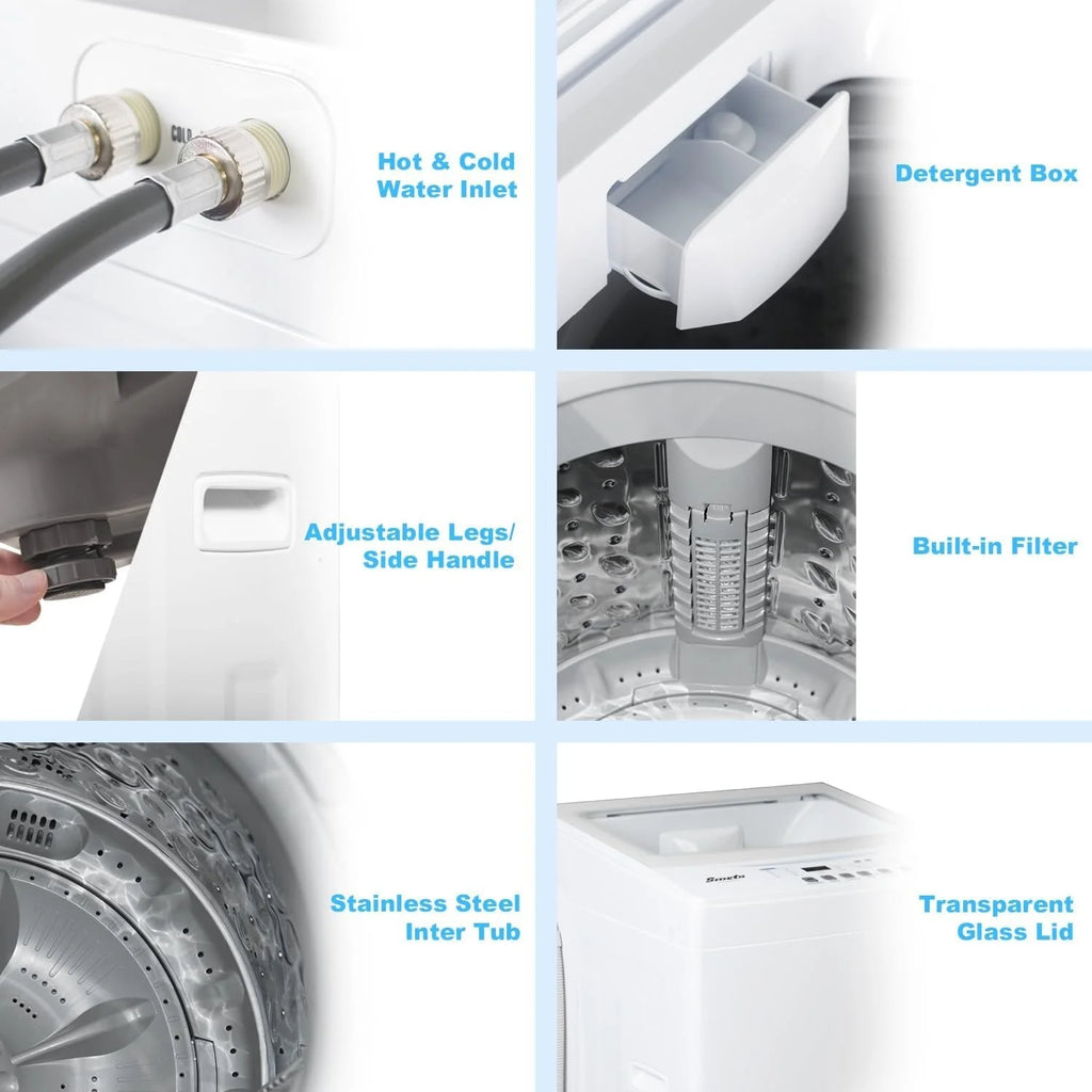 Techomey Compact Washing Machines 1.7 Cu ft Single Use in Schools and apartments 12lbs White Washer