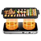 Sunmaki Portable Double Induction Cooktop with Removable Griddle Pan Non-stick, 1800W 2 burner Induction Hot Plate With Sensor Touch 9 Power Levels, 99 Min Timer,Great for Family Party