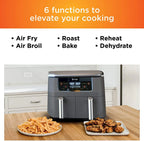 Restored Ninja DZ201 Foodi 6-in-1 2-Basket Air Fryer with DualZone Technology, 8-Quart Capacity, and a Dark Grey Stainless Finish (Refurbished)