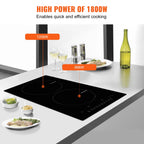 KFFKFF 12" Electric Cooktop, 1800W 2 Burners Ceramic Glass Stove Top Touch Control Built-in Magnetic Cooktop w/ 9 Heating Level Child Lock & Over-Temperature Protection
