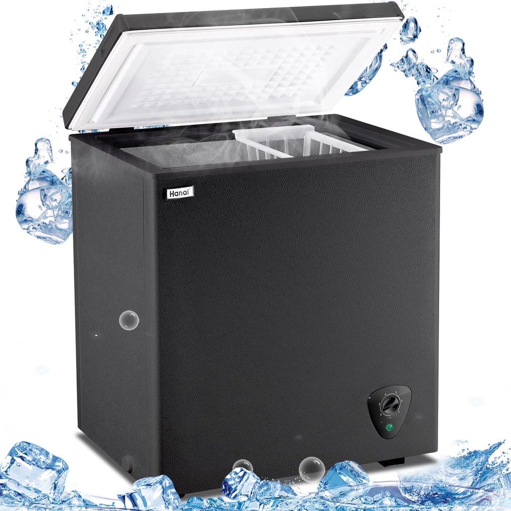 WANAI 5.0 Cubic Feet Chest Freezer Large Home Deep Freezers Black Top Door with Removable Basket
