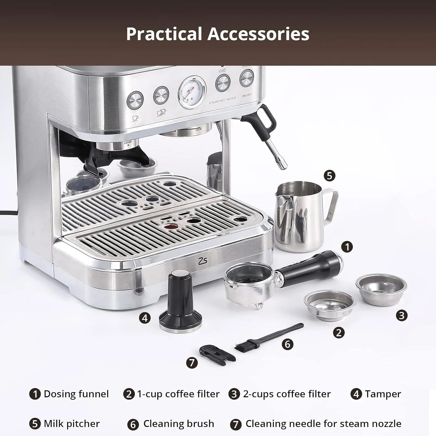 Garvee Semi-Automatic Espresso Machine Coffee Maker with Grinder & Milk Steamer, 15 Bar, 2.5L Water Tank