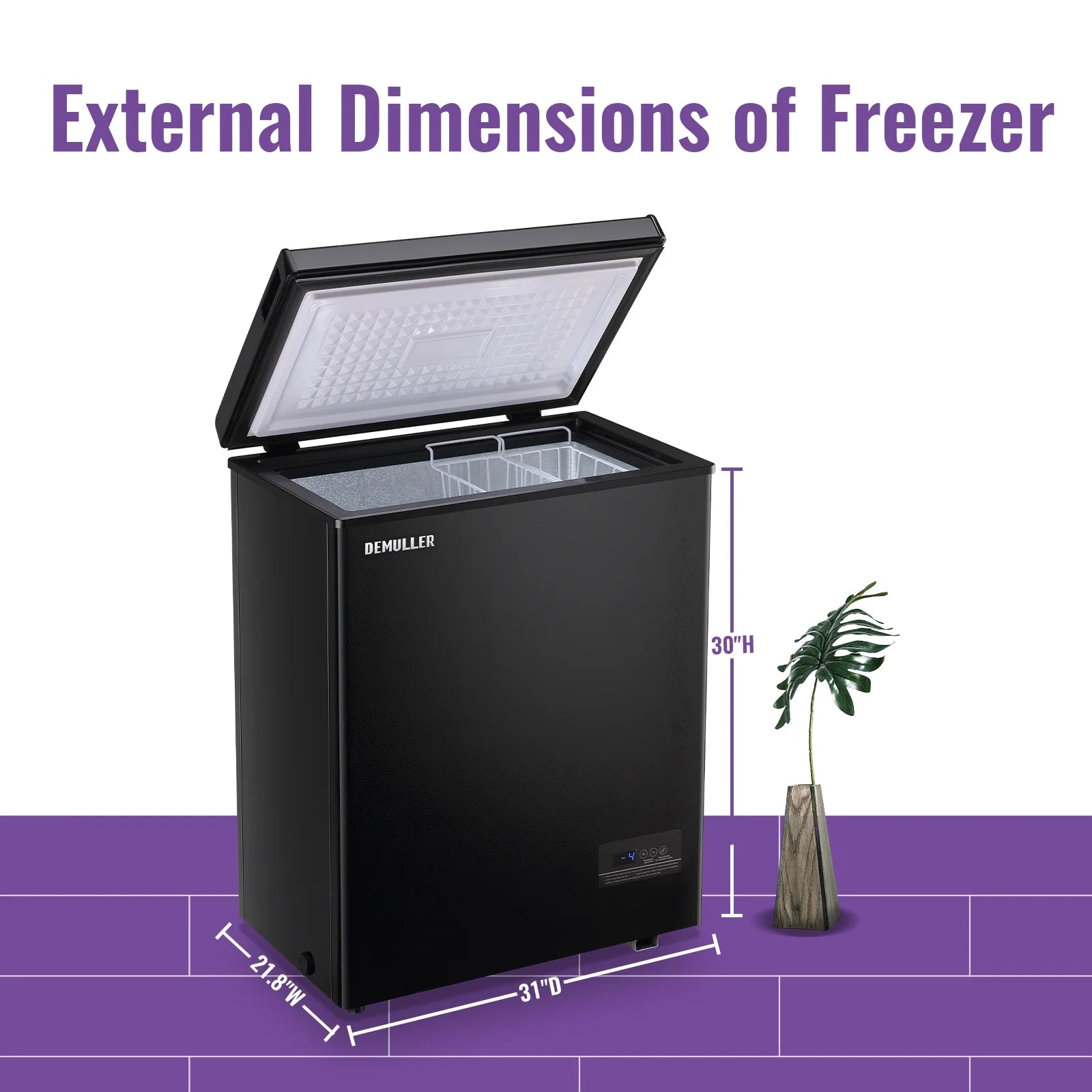 DEMULLER Deep Chest Freezer Mini Freezer with Electronic Display Screen 2 Removable Baskets 63-BLACK