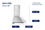 Hauslane Chef Series 36'' Stainless Steel Wall-Mount Range Hood 860 CFM, Touch Screen, Easy Clean Baffle Filters, LED Lamps