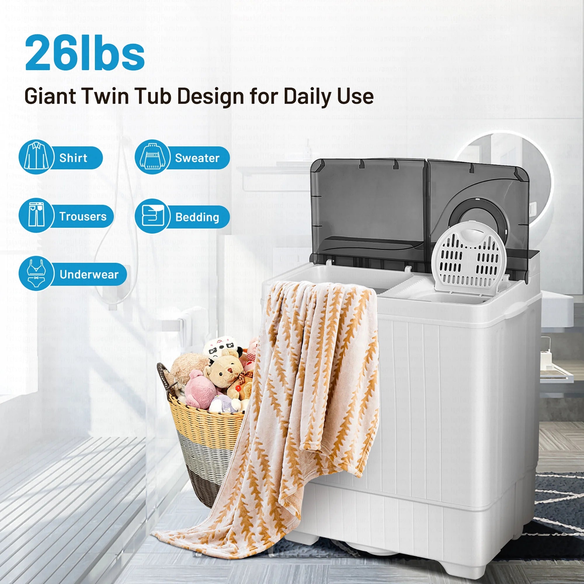 Costway 26lbs Portable Semi-automatic Washing Machine W/Built-in Drain Pump Grey