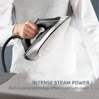 Rowenta Master Steam Station, 57 Oz Water Tank, Pump Technology for High Pressure Steam, Iron for Clothes, Black and Green, VR8332U1