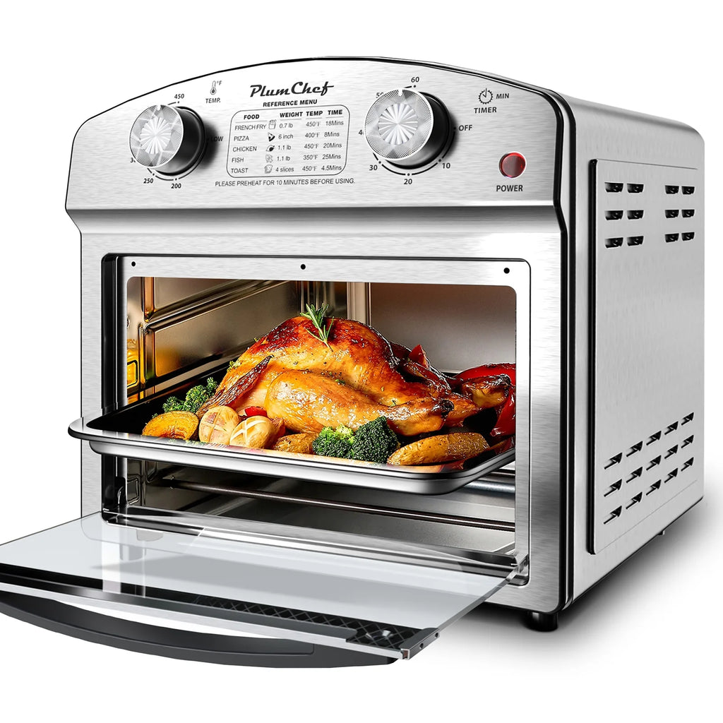 PlumChef 12 Quart 4 Slices Air Fryer Convection Toaster Oven, 1500W , 4 Cooking Modes,  7 in 1 Multifunction with Roast,  Bake, Grill, Broil, Toast, Dehydrate, Defrost, Stainless Stee