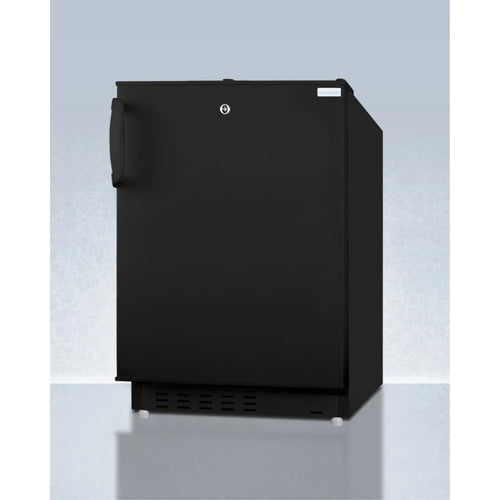 20" wide built-in undercounter ADA compliant refrigerator-freezer in black with a front lock