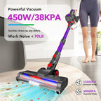 KANFUAQ Cordless Vacuum Cleaner, 38000PA/450W 50min 2500mah for Home Pet Hair Carpet Wood Floor