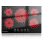 30in 5-Burner Built-In Electric Cooktop 9000W, Knob Control Ceramic Stove Easy Clean, No Radiation Family-Safe