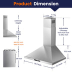 30 inch New Stainless Wall Mount Range Hood Kitchen Stove Exhaust Vent 3-Speed Fan 120V with Led Bulb