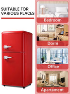 GGTB 3.0 Cu.ft Two Door Small Refrigerator with Freezer, Compact Retro Mini Refrigerator for Dorm, Office, Bar, RV, Bedroom, Red