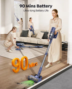 Laresar V11 Cordless Stick Vacuum Cleaner 650W 75Kpa Strong Suction, 90Mins Runtime Long-Lasting Battery for Carpet Pet Hair Large Home