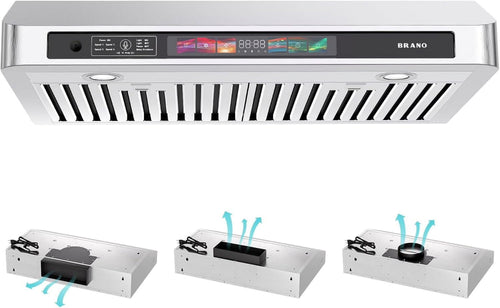 30 Inch Under Cabinet Range Hood with Voice/Gesture/Touch Control, 900 CFM Kitchen Vent Hood with 4-Speed Exhaust Fan, Stainless Steel Stove Hood with LED Lights, Baffle Filters