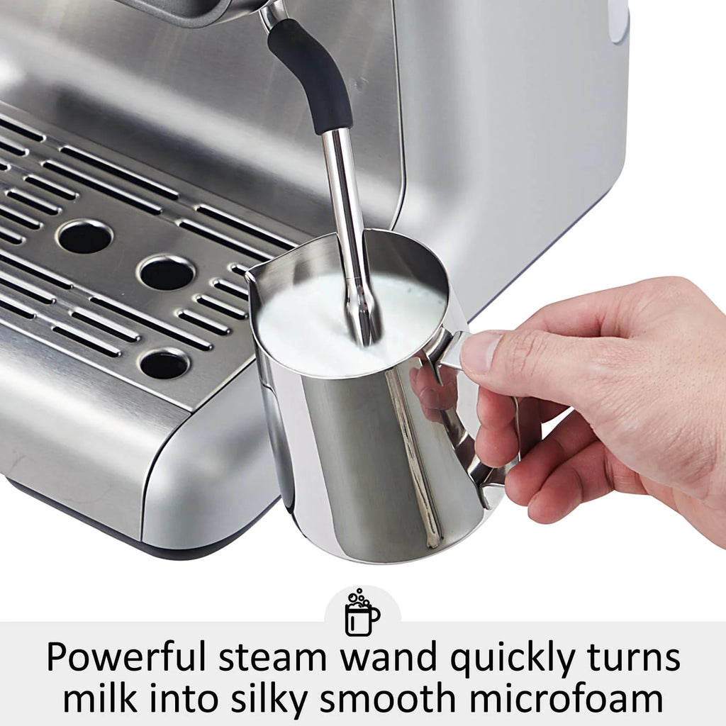 Espresso Coffee Machine with Grinder, 20 Bar Semi-Automatic Espresso Maker with Milk Frother Steamer Wand for Cappuccino, Latte, Macchiato, 2.8 L Water Tank, PID Temperature Control